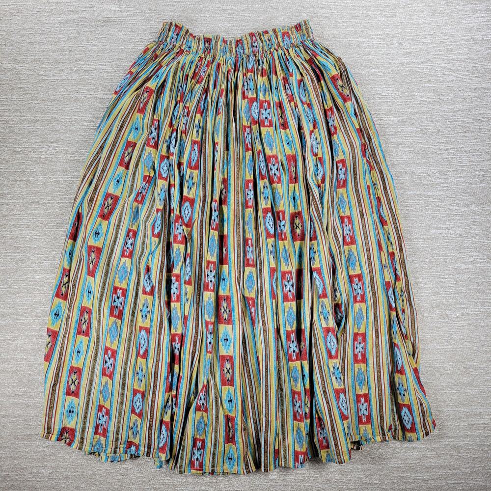 Vintage Le Mieux India Cotton Skirt Womens Boho Folk Pleated Full Multicolor